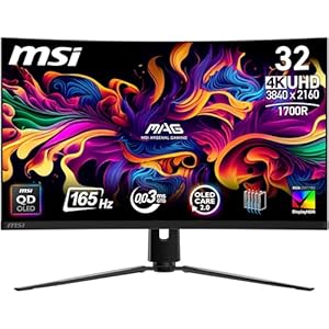 MSI MAG 321CUPDE QD-OLED 32 Zoll UHD Curved Gaming Monitor - 1700R, 3840 x 2160 Quantum Dot OLED Panel, 165Hz / 0,03ms, 99% DCI-P3, Delta E≤2, DisplayHDR True Black 400, DP 1. 4a, HDMI 2.1, USB Type-C