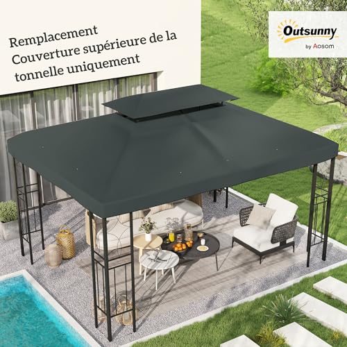 Toile de rechange pavillon tonnelle 3x4 m Outsunny polyester gris imperméable