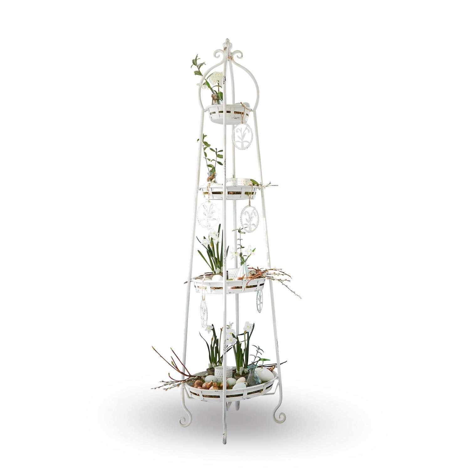 Loberon Etagere Ipas, Französischer Landhausstil, Charmantes Antik-Finish, Mehrstöckig, Vielseitig zu Dekorieren, Accessoire, Dekoration, Eisen, antikweiß