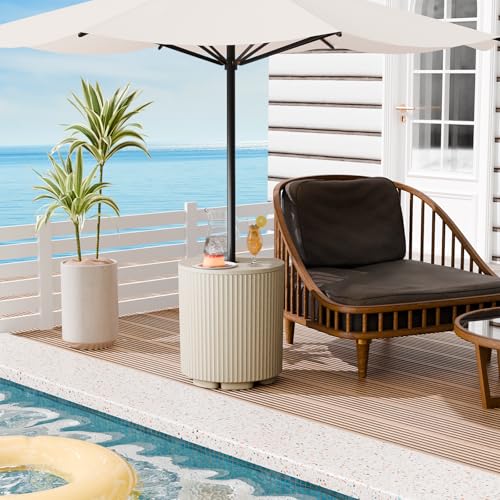FONTOI Umbrella Side Table with 1.5" Pole Hole, 11.5 Gallon Fillable Heavy Duty Black Stand for Outdoor Market Umbrellas, Weather-Resistant Design for Garden, Deck, Lawn, Beige by FONTOI - Used condition - Image 5