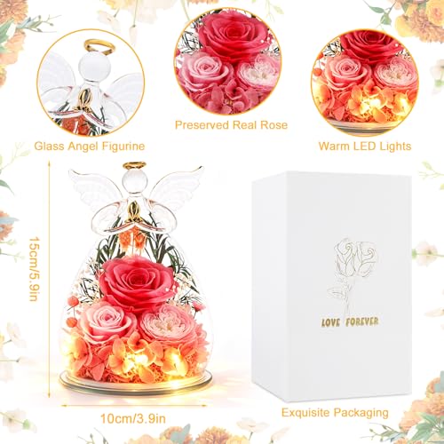 Rosa eterna SerPro iluminada en ángel de vidrio: flor duradera sin mantenimiento 4