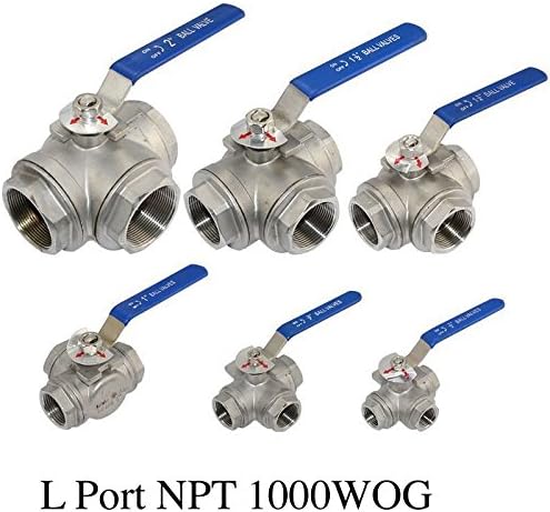 1" 3 Way Female NPT 304 SS Type L Port Ball Valve Vinyl Handle WOG1000