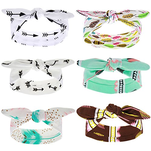 Enjoymart Cute Baby Girls Bow Headband Turban Knot DIY Hair Band Accessories (White 6 Pack)