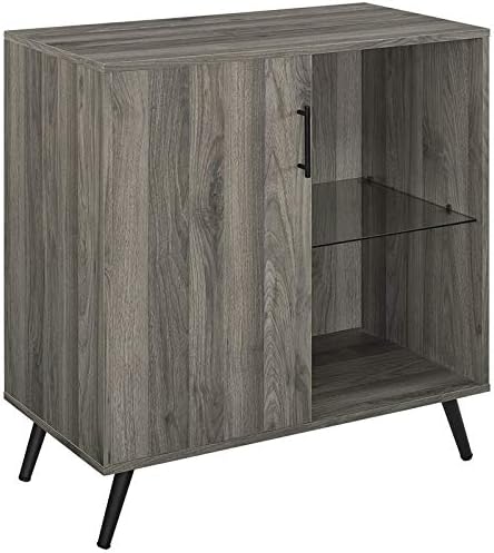 Walker Edison Saxon Mid Century Modern 1 Door Accent Cabinet with Glass Shelf, 30 Inch, Slate Grey