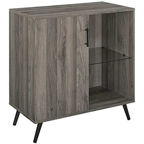 Walker Edison Saxon Mid Century Modern 1 Door Accent Cabinet With Glass Shelf, 30 Inch, Slate Grey #TOP21