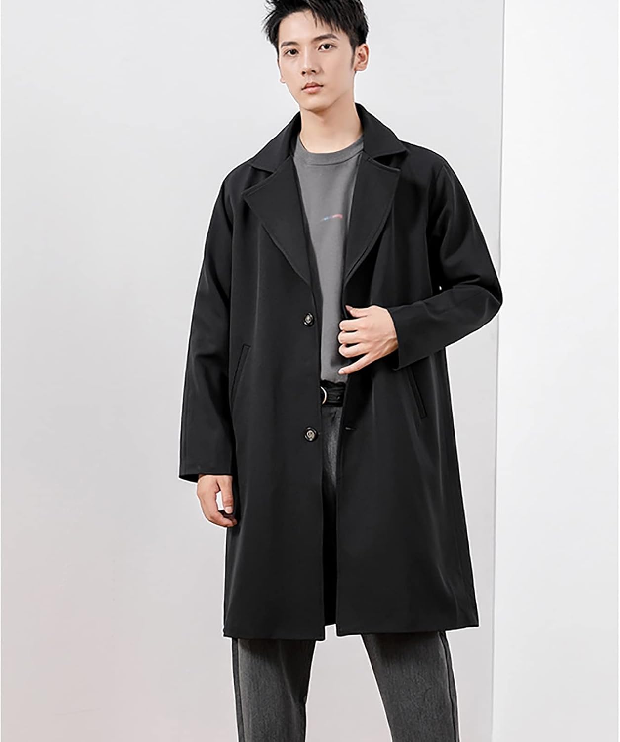 21年春の メンズロングトレンチコート秋 冬シングルブレストコートルーズ シンプルスタイルコート メンズビジネストレンチコート 幅広い用途 L Size 褐色 色 コート ジャケット Proksi Si