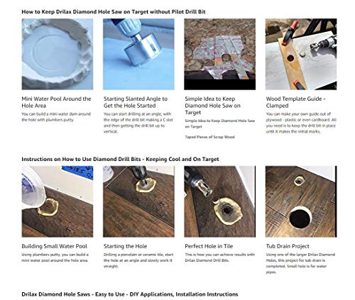Drilax 2 3/8 Inch Diamond Hole Saw Drill Bit Ceramic, Porcelain Tiles Quartz Granite Countertop Shower, Faucet, Drain Hole Size 2-3/8 - Thumbnail 5