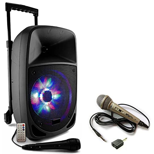 Party Light & Sound - Altoparlante autonomo Karaoke con batteria 300 W Bluetooth PARTY-8 LED 2 microfoni cablati - Sintonizzatore - Festa Serata Compleanno