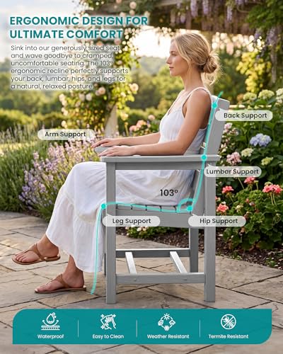 Image of SERWALL 59 inch Outdoor Dining Set for 4, Light Gray | Include 1 Rectangular Dining Table and 4 Armrest Chairs, All Weather Dining Sets for Garden, Backyard