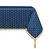 TOPLUXE Nappe Imperméable, Couverture Rectangulaire à Franges pour Table à Manger/ Table de Restaurant, Nappe Anti-Taches et Facile à Nettoyer (140x200cm, Bleu)