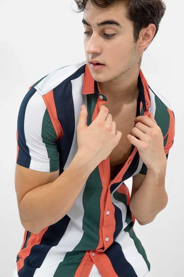 Image of Polly Cotton Solid Half Sleeve Shirt for Men