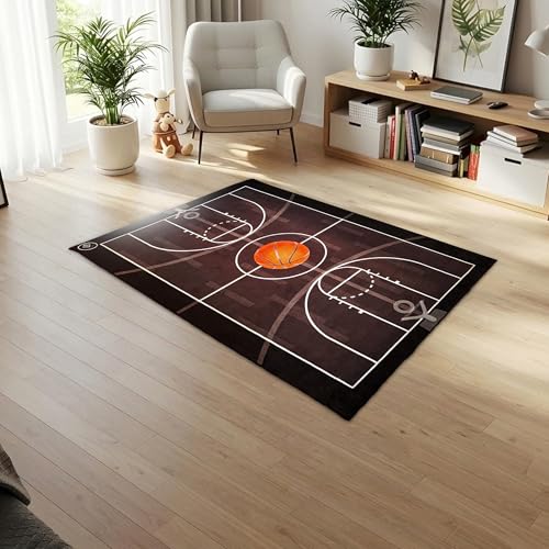 Tapete decorativo para niños diseño de baloncesto 3x5 pies miniatura 1