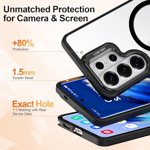 Image of VONZEE Compatible for Samsung S26 Ultra 5G Case, Compatible with MagSafe, Military-Grade Protective Case, Built-in Stash Stand Phone Case, Scratch-Resistant Back Cover, Classic Series|Clear Black