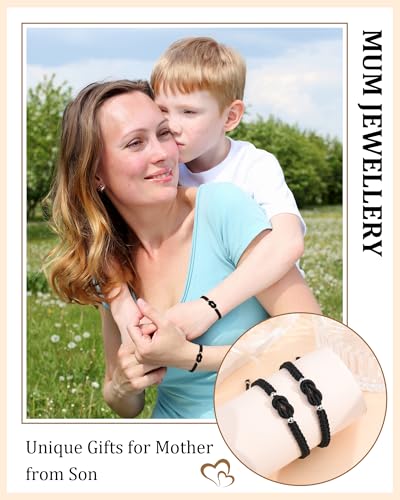 Image of YELUWA 2 Pcs Mother Daughter /Son Bracelets, Back to School Gift | First Day of School Gifts, Mothers Day Gifts, Lovely Charm Bracelets Set Mommy and Me Jewelry with Gift Box Wish Card