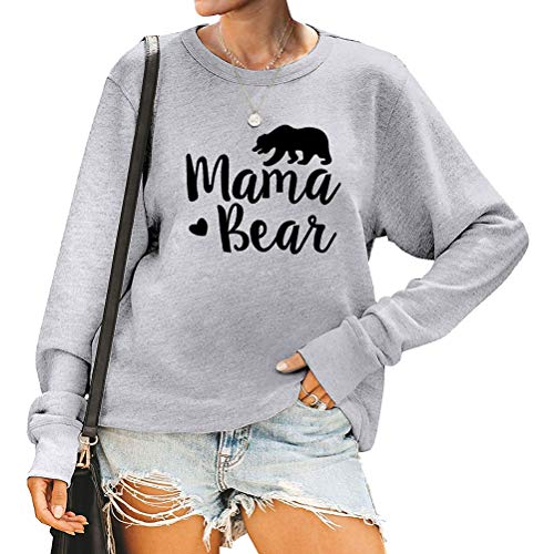 Image of Dresswel Women Mama Bear Sweatshirt Bear Graphic Jumper Pullover Crew Neck Long Sleeve Tops Blouse (Grey, XXL)
