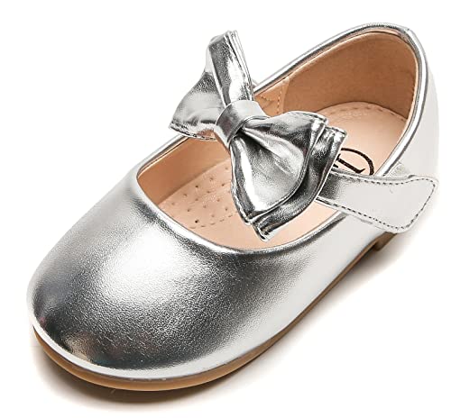 WUIWUIYU Filles Ballerines Chaussures de Princesse étudiants pour Ceremonie Mariage Fête -Argent 28 Cover