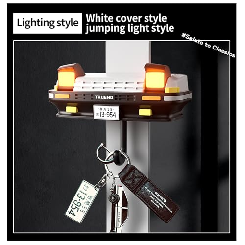 Image of Initial D AE86 & Mazd@ MX5 Miata Retro Car Wall Key Holder - LED Pop-Up Headlight, Auto-Off Light, Car Enthusiast Organizer for Home & Garage (AE86-White【with Lights】)
