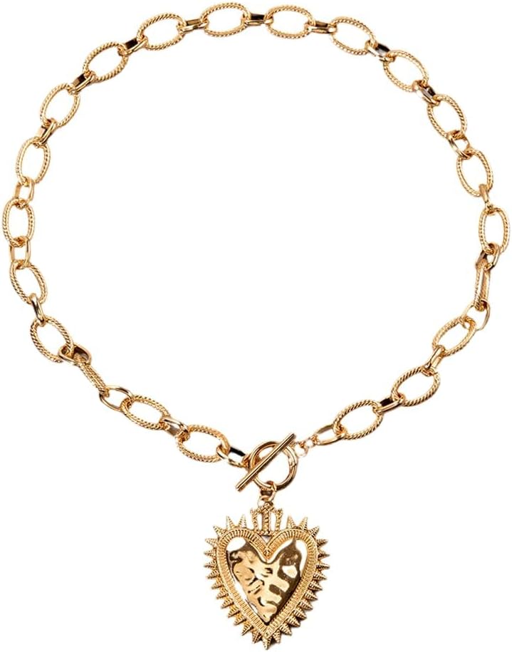 Charm Chunky Sun Heart Necklace 18K Gold Plating Toggle Accessories Womens Jewelry Gifts