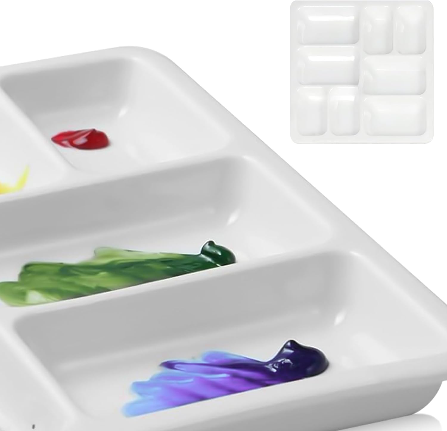 8-Well palet vierkant: aquarelkleuren palet van melamine, witte kunstenaar mengtablet voor gouache schilderen, olieverfschilderijen, acryl schilderij tempera schilderij (18,2 x 18,2 x 2 cm)
