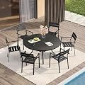 VICLLAX 7 Pieces Outdoor Table and Chairs, Patio Dining Set for 6 Includes 47.2" Outdoor Round Table and 6 Stackable Patio Chairs for Lawn Garden, Black