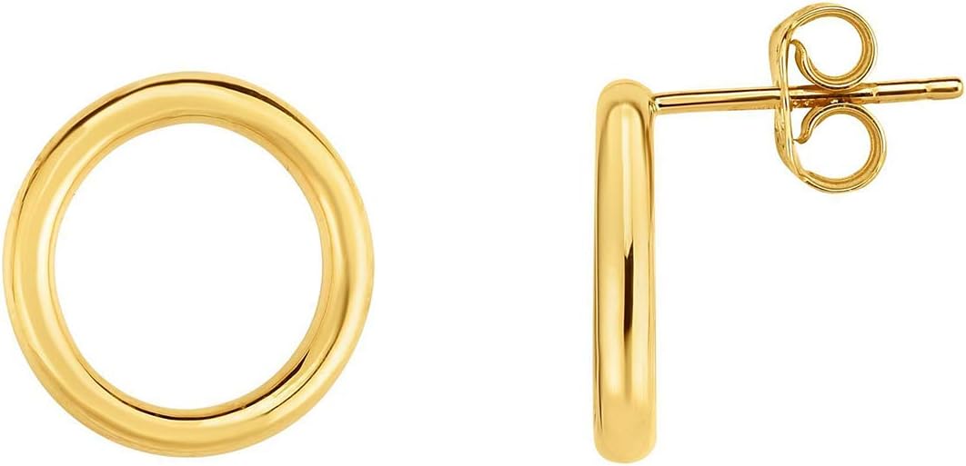 Ritastephens 14k Solid Yellow Gold Shiny Open Circle Stud Earrings