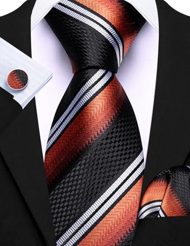 Image of Barry.Wang Designer Mens Tie Sets Collection, Eleagnt Gift Box Tie Clips Handkerchief Cufflink Set