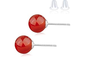 Natural Red Agate Earrings - Sterling Silver and Jade Stone Ball Studs