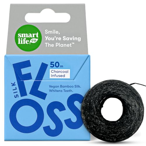 Vegan Bamboo Silk Floss - Pure Plastic Free Woven Dental Floss Thread | Zero Waste Eco-Friendly Oral Care | Natural PFA Free String for Adults & Kids Tight Teeth | Soft Easy Glide - Mint 55yds