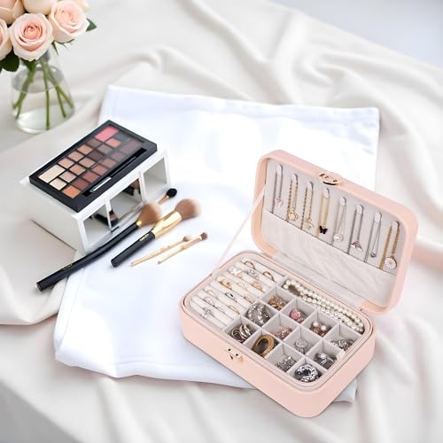 Image of BucketList Large PU Leather Jewellery Organizer Box with Necklace Hooks | Multi-Layer Jewelry Storage Case with Removable Tray & Secure Lock (PU Leather with Removable Tray (Pink))