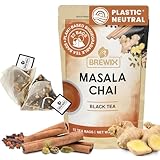 BREWIX, Masala Chai Tea Bags (22 Pyramid Tea Bags) Strong, Robust & Spicy - Pure Ingredients | Black Tea, Cinnamon, Ginger, Black Pepper, Cardamom & Cloves, Packed in Resealable Ziplock Pouch