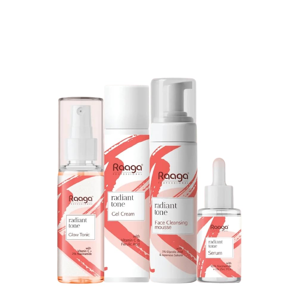 Raaga Professional Radiant Tone Skincare Combo | Face Cleansing Mousse 100ml + Glow Tonic 100ml + Face Serum 30ml + Gel Cream 55ml | Vitamin C Niacinamide Brightening Routine | Even Skin Tone & Radiant Glow-image-30