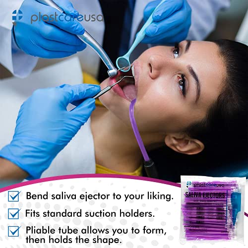 1000 Dental Saliva Ejectors Disposable - Medical Grade Latex Free Evacuation Suction Tips - Flexible Purple Tube With Purple Tip In (10 Bags Of 100) By Plastcare Usa #TOP5