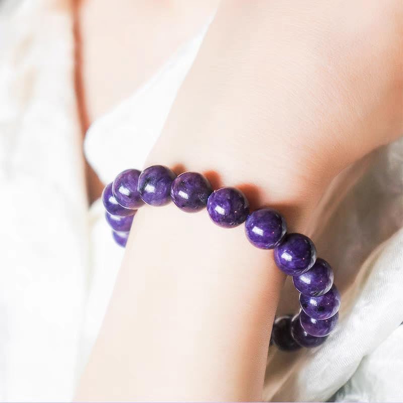 Bracciale con Perline di Cristallo Viola - Bracciale Elasticizzato in Pietra Naturale per Donne e Uomini, Gioielli curativi con Pietre preziose Viola Fatti a Mano,10mm