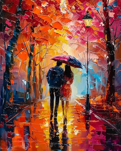 Peinture à l'huile abstraite couple sous la pluie toile de décoration 40x50