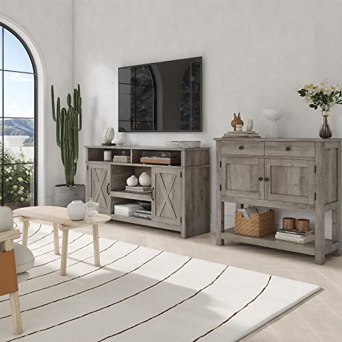 Hostack Farmhouse Console Table With 2-Door Cabinet & 2 Drawers, Coffee Bar, Entryway Table With Storage Shelf, Sofa Tables Buffet Sideboard For Kitchen, Hallway, Dining, Living Room, Ash Gray #TOP4