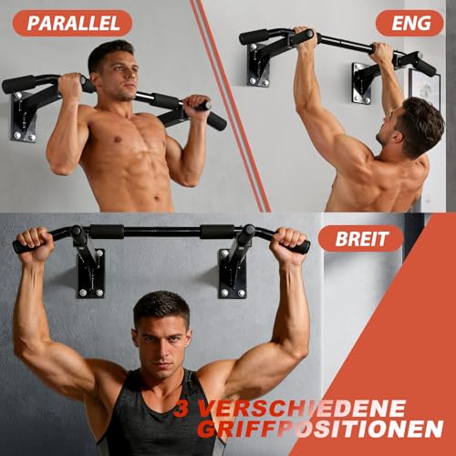 ISE Klimmzugstange Wand zur Wandmontage, Pull Up Bar mit rutschfesten Griffen, Klimmzugstange Decke mit Wandhalterung & 8 Schwerlastdübel zur Montage SY-165 – Bild 5