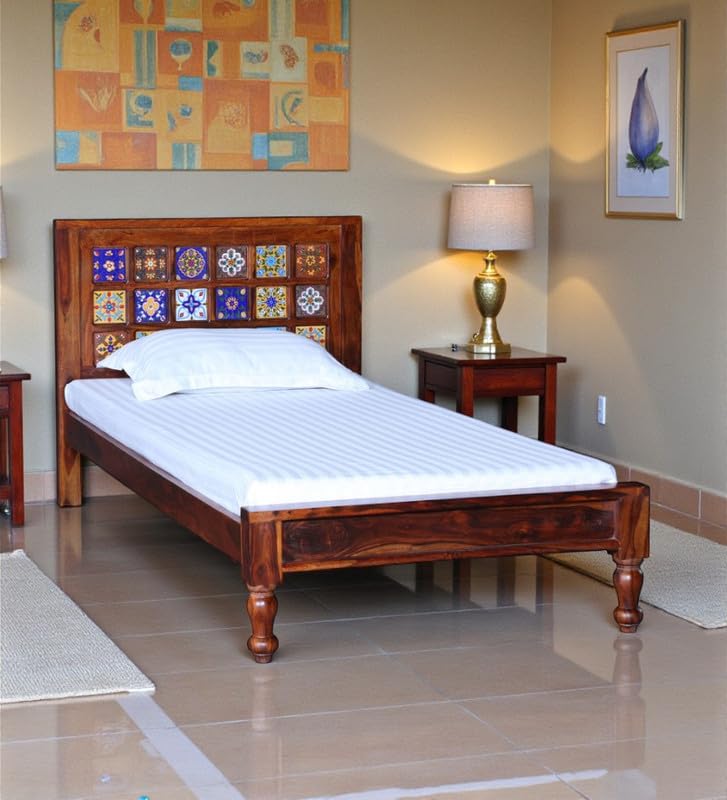 Image of Solid Sheesham Wood Anamika Single Bed Without Storage | Wooden Single Bed Cot Palang Furniture for Bedroom Living Room Home and Hotel (Honey Oak Finish)