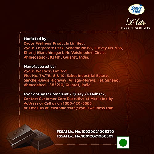 Image of Sugar Free D'lite Zesty Orange Flavour Dark Chocolate Bar, 80Gram (Pack Of 2)