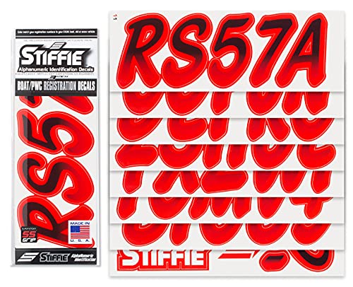 Image of STIFFIE Whipline Black /Lava Red 3 inch Super Sticky Boat & PWC Registration Decals • Numbers Letters Stickers
