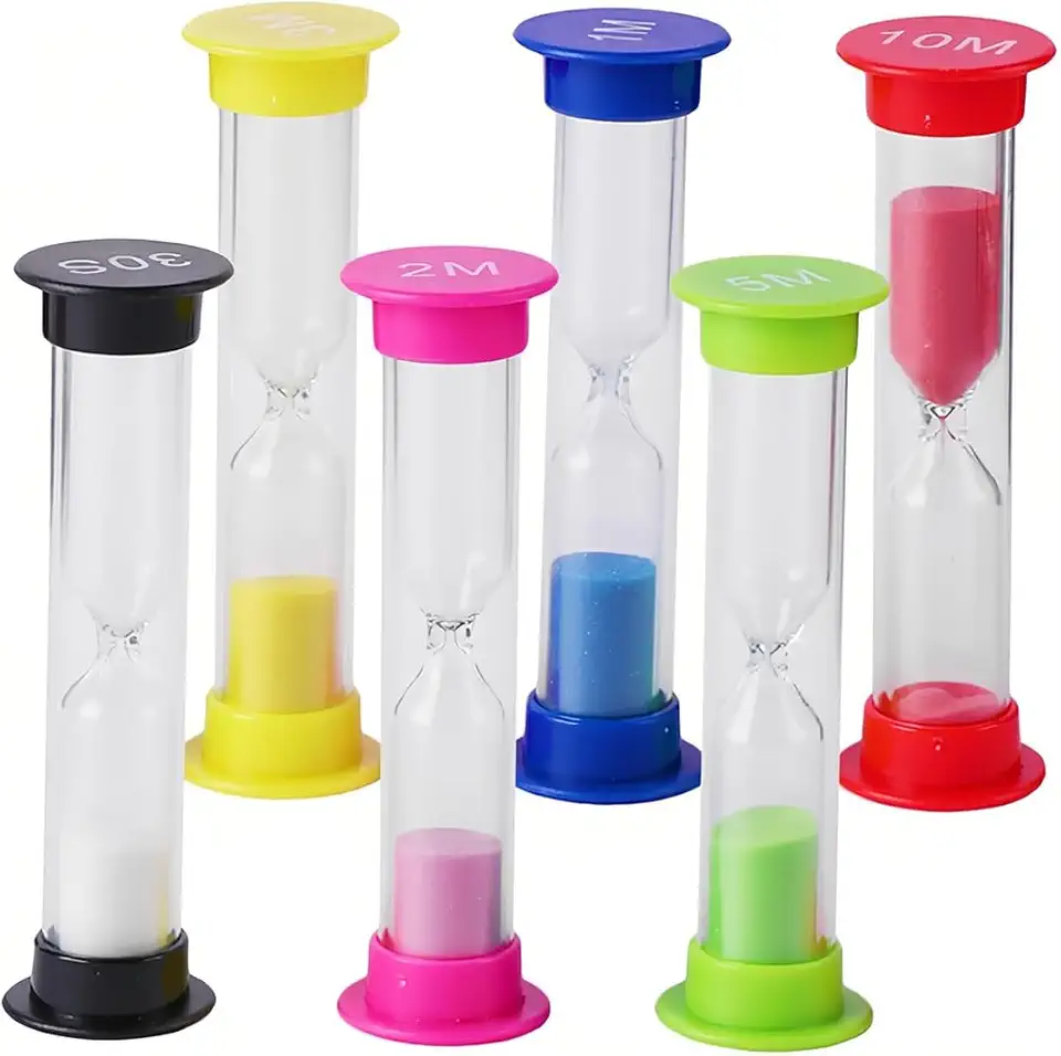 Conjunto de ampulheta colorida de 6 peças, temporizadores de 30 segundos a 10 minutos para sala de aula e escritório