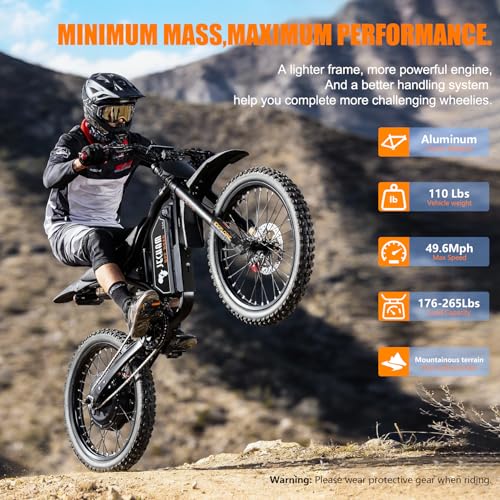 Image of Electric Dirt Bike for Adults 4700W Motor, 50 MPH, 60V Removable Battery, Full Suspension, Hydraulic Brakes, Off-Road All-Terrain Ebike