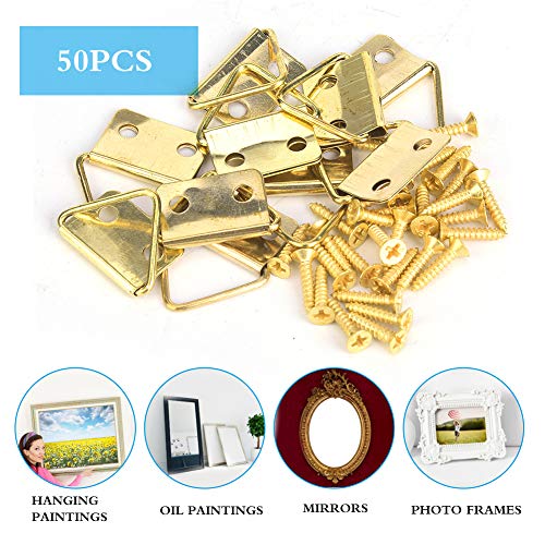 Image of 50 Sets Picture Hangers Kit with Screws, D Ring Picture Hangers Picture Frames Double Holes Clasp Picture Hanging Hardware Picture Hooks Picture Hang Solutions for Clock, Paintings (D)