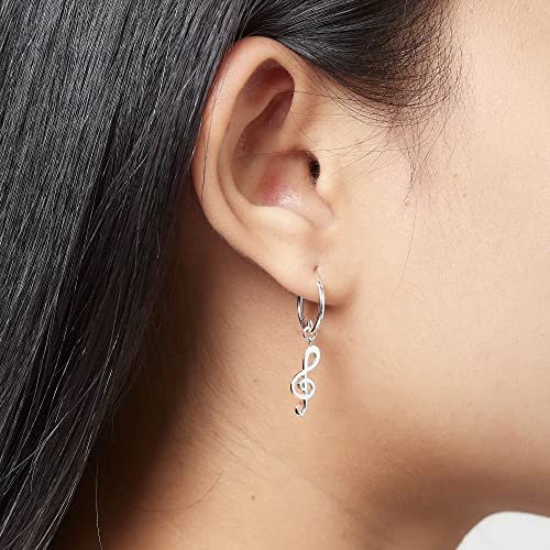 Boma Jewelry Sterling Silver Music Note & Treble Clef Snap Down Closure Tube Hoop Earrings2