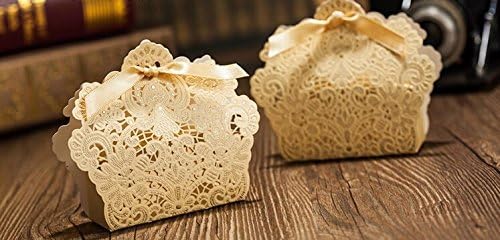Miniatura 2 de 25pcs decoraciones de boda Champagne Color encaje hueco caja de caramelo caja de regalo para recuerdos de boda SIT002C