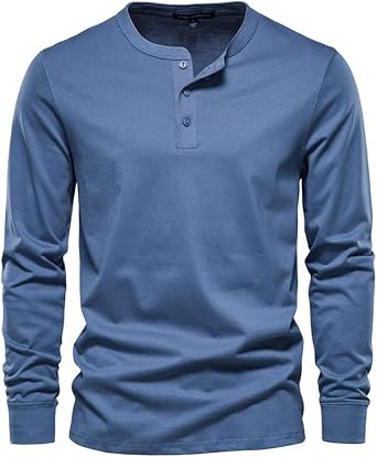 JMKEY Mens Sweater Casual Henry Round Neck Long Sleeve T-Shirt Cotton Slim Fit Sports Bottoming Shirt Top
