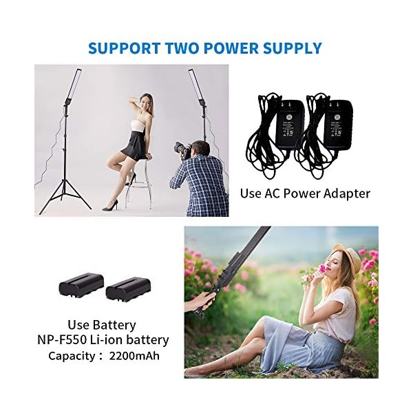 GSKAIWEN LED Videolicht batteriebetriebenes Fotolicht mit tragbarer Handstab,dimmbar 2800-5500K Photo Studio-Beleuchtungsset mit NP-F550 Lithium-Ionen-Akku und Lichtständer für Porträt, Außenvideo – Bild 6