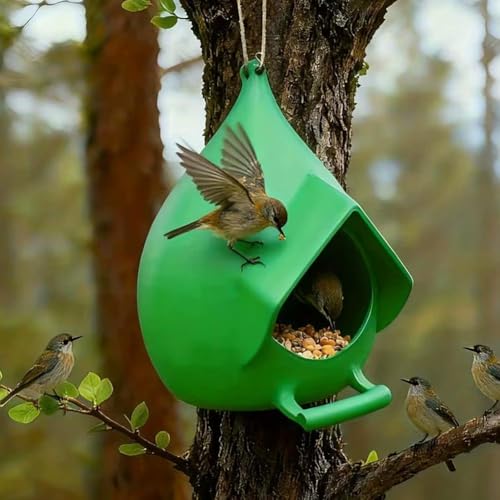 Hanging Bird Table, Weatherproof Bird Feeders with Rain-Proof Roof, Hanging Birds Feeder for Garden, Sturdy Feeding Station for Outdoor Wild Birds, Backyard Patio Lawn Balcony Decoration (Green)
