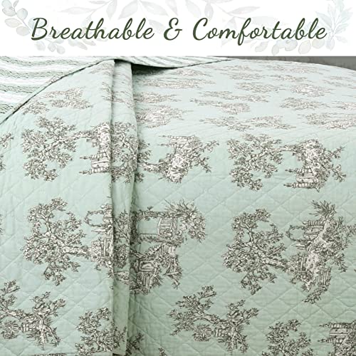 image for Cozy Line Home Fashions Vintage Cottage Garden Toile Mint Green 100% C