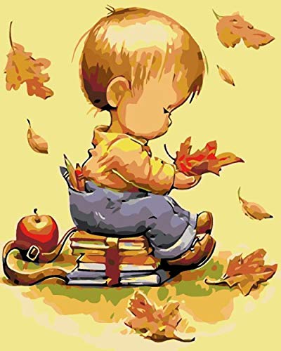 Adultos DIY Pintar por Numeros Nio De Pelo Amarillo para Nios Principiantes Pinceles y Pinturas Numeros Lienzo Kit Regalo Decoraciones Para el Hogar 40 x 50cm (Sin Marco de)