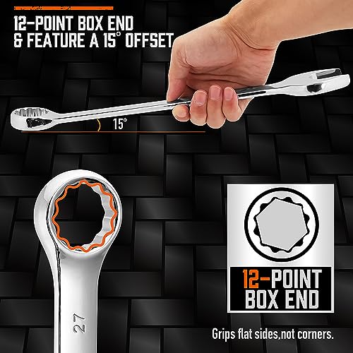 Image of HORUSDY Large Wrench Set with Rolling Pouch | Metric | 6-Piece | 23mm, 24mm, 26mm, 27mm, 30mm, 32mm | 12 Point | Chrome Vanadium Steel